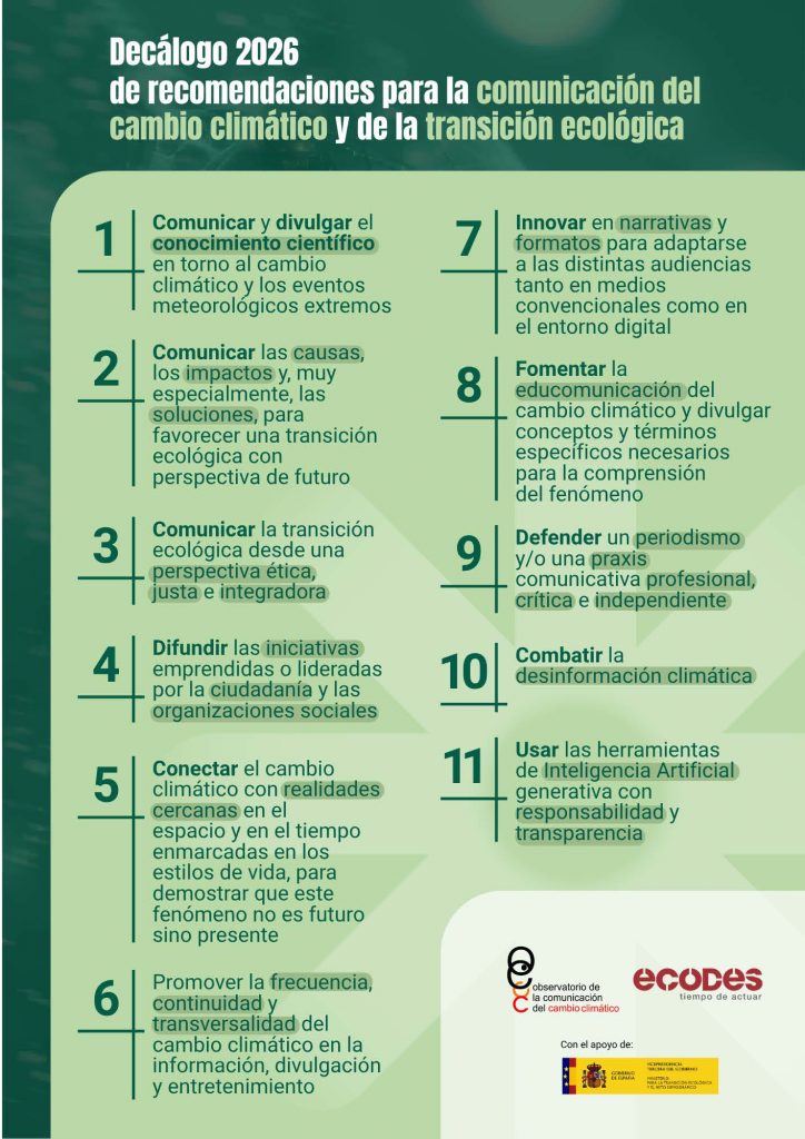 Decálogo 2026 de recomendaciones para la comunicación del cambio climático y de la transición ecológica.